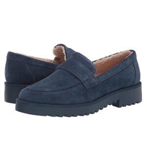 Franco Sarto Women's 6 Carol Faux Shearling Lined Lug Loafer Navy Marine Blue